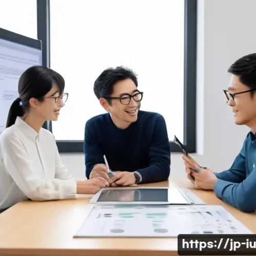 웹사이트 접근성을 테스트하는 방법 - A modern Japanese office scene showing a diverse team of web designers and developers collaborating ...