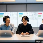 웹 접근성 지침을 적용한 캠페인 사례 - A modern, inclusive office environment where diverse people collaborate on accessible design solutio...
